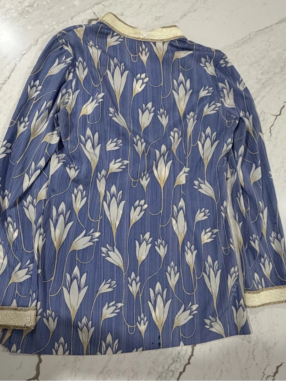 Tory Burch Blue Floral beaded silk tunic